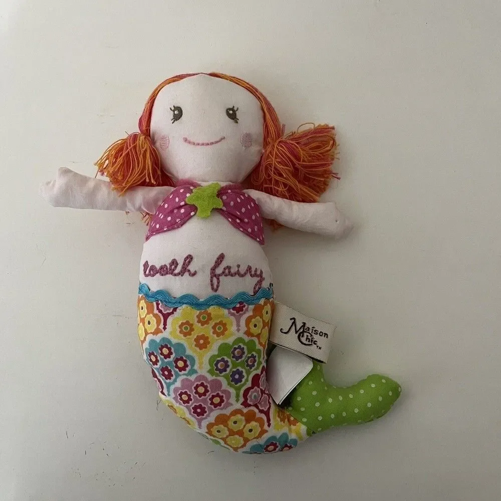 Maison Chic Mermaid Tooth Fairy Pillow Plush Doll Tooth Holder Pocket